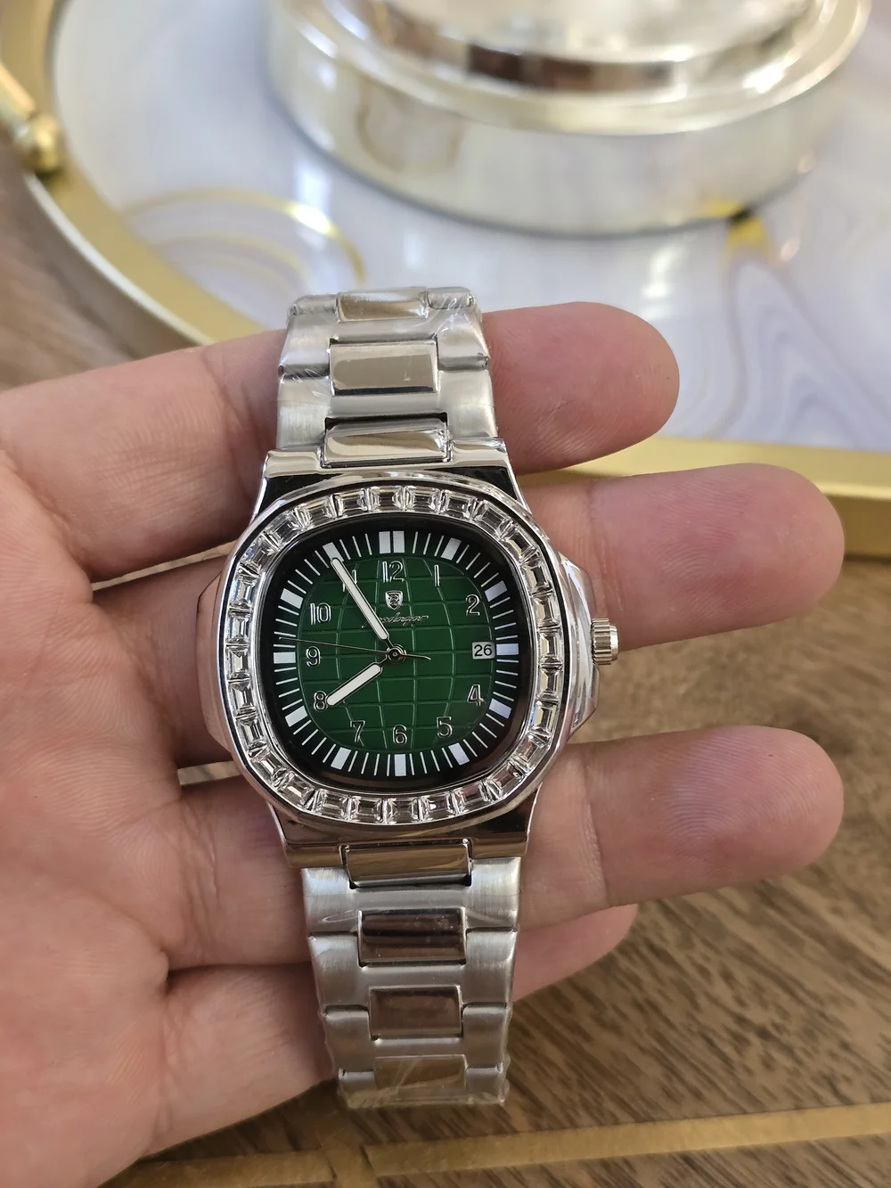 Stainless Steel Men's Watch with Green Dial